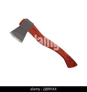 Axe with metal blade and wooden handle isolated on white background. Flat vector illustration. Stock Vector