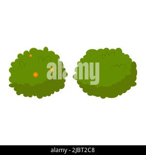 Collection cartoon spring green bushes isolated on white background. Flat vector illustration. Stock Vector