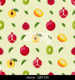 Fruits seamless pattern. Vegetarian food, healthy eating concept. Flat vector illustration. Stock Vector