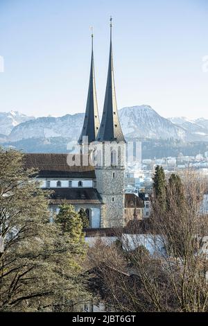Hofkirche St. Leodegar, City of Lucerne, Switzerland Stock Photo