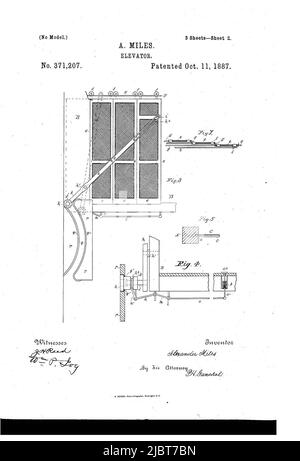 Alexander Miles' elevator patent diagram Stock Photo - Alamy