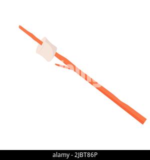 Marshmallow on wooden stick. Flat vector illustration Stock Vector