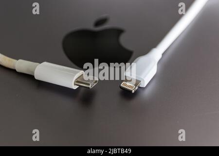 Apple charger and USB Type C charger Stock Photo