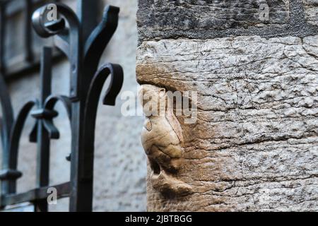 France, Cote d'Or, Dijon, area listed as World Heritage by UNESCO, carved lucky owl on the north buttress of the Notre Dame church Stock Photo