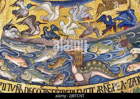 Italy, Venetia, Venice, listed as World Heritage by UNESCO, Saint Mark's Basilica, Narthex, Cupola of the Genesis, Fifth day of creation on which God is populating the sea with fish, the sky with birds Stock Photo