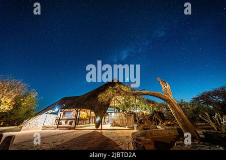 Namibia, Kunene region, Damaraland, Khorixas, Abu Huab Rest Camp, camp under the Milky Way Stock Photo