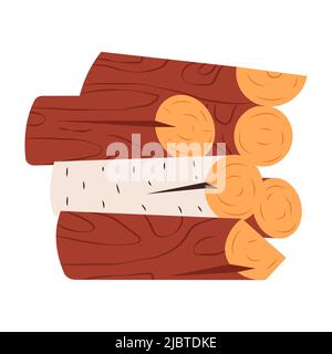 Firewood isolated on white background. Textured detailed clipart, boulder. Flat vector illustration Stock Vector