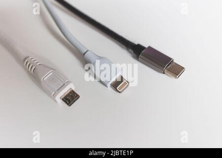 TYPE C, Micro usb and USB C chargers Stock Photo
