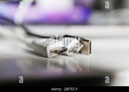 TYPE C, Micro usb and USB C chargers Stock Photo