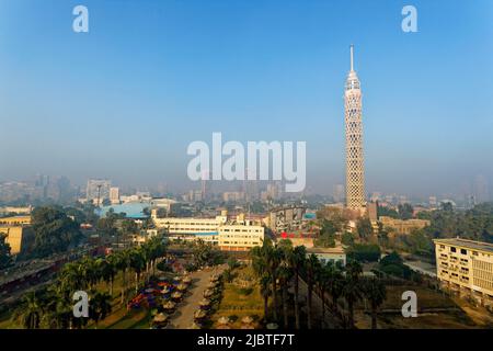 Egypt, Cairo, Zamalek district, Gezira island, Cairo Tower by architect Naoum Chebib Stock Photo