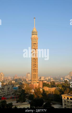 Egypt, Cairo, Zamalek district, Gezira island, Cairo Tower by architect Naoum Chebib Stock Photo