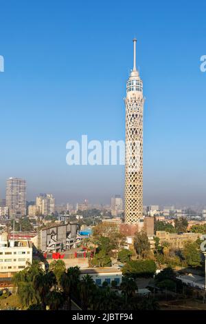 Egypt, Cairo, Zamalek district, Gezira island, Cairo Tower by architect Naoum Chebib Stock Photo