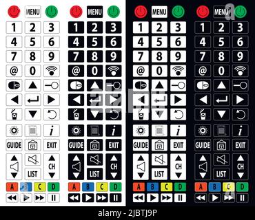 Universal navigation buttons for control panels, web pages in black and white. Miniature icons with information symbols for quick access. Stock Vector