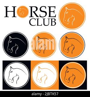 Set of horse club labels. Horse face logo emblem template mascot symbol for business, shirt design or horce club. Stock Vector