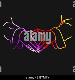 Hands Sign Together. Real drawing by hand. Colorful vector sign. Stock Vector