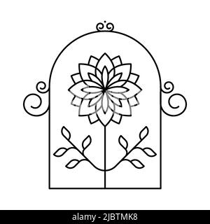 Geometrical boho flower frame icon. Black outline poster. Minimalist modern style. Vector illustration, flat design Stock Vector
