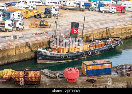 The steam tug 'S T Challenge' launched in 1931, now registered with The National Historic Fleet, seen here at Southampton Docks, Hampshire, England UK Stock Photo