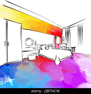 Creative Apartment - Colorful Home. Real drawing by hand. Colorful vector sign. Stock Vector