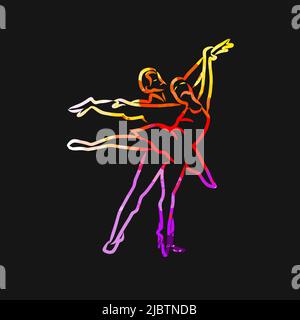 Dance Couple Outline Sketch. Real drawing by hand. Colorful vector sign. Stock Vector