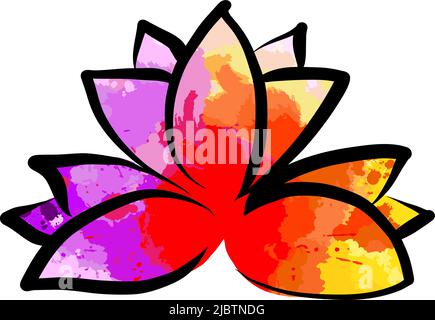 Yoga Lotus Leafs - Drawing By Hand. Real drawing by hand. Colorful vector sign. Stock Vector