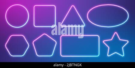 Neon frames set, gradient blue-pink borders collection. Stock Vector