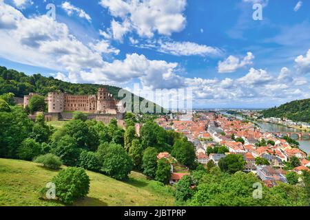 View on Heidelberg castle and old historic city center, Germany Stock Photo