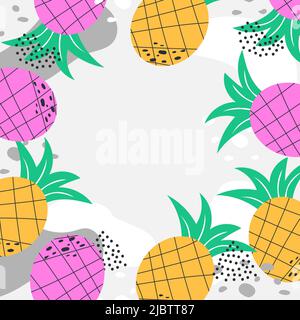 Vector template with pineapples frame. Summer tropical background for poster, invitation, banner Stock Vector