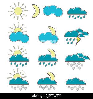 Different weather icons for website. Weather indicators. Stock Vector
