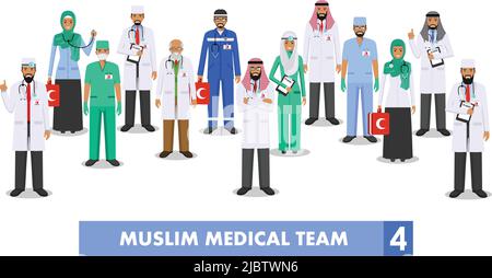 Detailed illustration of muslim arabic medical people in flat style on ...