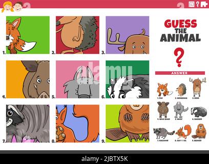 Cartoon illustration of educational task of guessing animal species for children Stock Vector