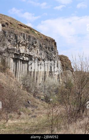 The famous basalt rocks that can be found in racos village photographed from a different angle Stock Photo