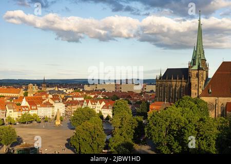 view from peters mountain over cathedral square, cathedral and severi church in Erfurt Stock Photo