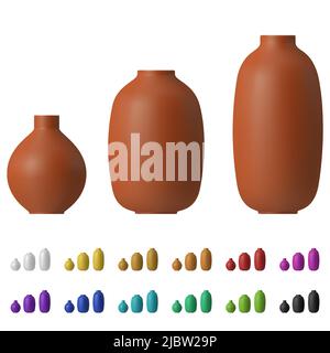 Decorative ceramic vase set isolated on white background Stock Vector
