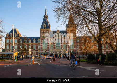 This is building of the Rijksmuseum in Amsterdam at sunset May 4, 2015 in Amsterdam, Netherlands. Stock Photo