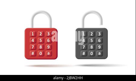 3d icon of padlock with code lock of buttons with numbers combination. Vector illustration Stock Vector