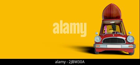 Car with luggage on the roof ready for summer vacation 3D Rendering ...