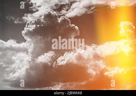 Toned black white yellow Clouds Cloud Sky. Background Cloudscape Abstract colors. Stock Photo
