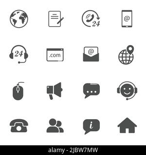 contact us silhouette vector icons set isolated on white background. contact us black icons for web and ui design. business communication concept Stock Vector