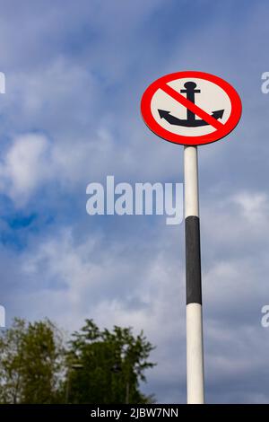 special sign prohibiting the mooring of a sea vessel. High quality photo Stock Photo