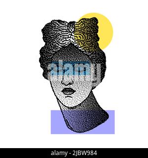 Collage with Greek God Apollo and geometric shapes Stock Vector