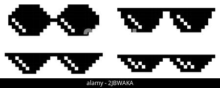 Pixel glasses. Meme. Video game style. Vector illustration isolated on white background Stock Vector