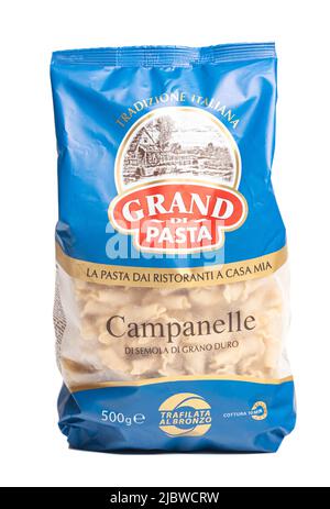 Moscow, Russia June 08,2022: Packaged Italian pasta Grand Di Pasta. Stock Photo