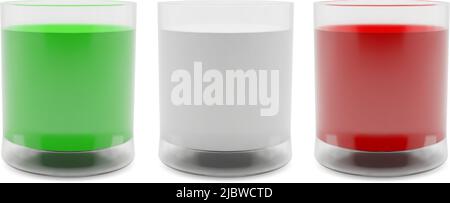 Set of realistic colored glasses with drinks. Vector image. Stock Vector