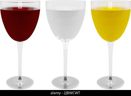 Set of realistic liquor glasses with drinks. Vector image. Stock Vector