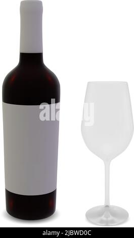 Wine bottle with wine glass. Vector image Stock Vector