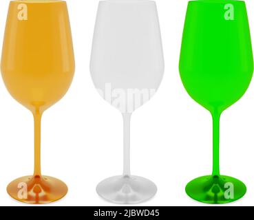 Set of realistic colored wine glasses. Vector image. Stock Vector