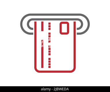bank card is inserted into the card reader. Icon for websites and applications. An empty contour. Flat style Stock Vector