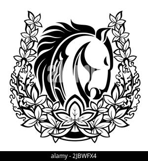 Horse head in the horseshoe. Logo. icon, emblem. Stock Vector