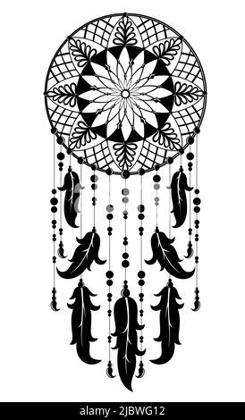 Dream catcher with threads, beads and feathers. Native american symbol ...