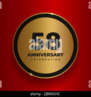 58 years anniversary celebration background. Celebrating 58th anniversary event party poster template. Vector golden circle with numbers and text on Stock Vector